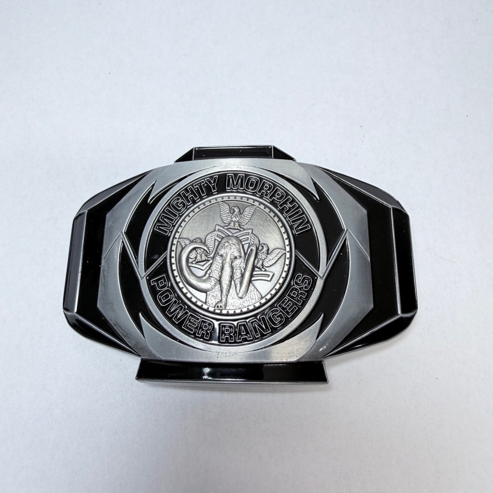 Mighty Morphin Power Rangers Black Ranger Mastodon Power Coin Belt Buckle Silver
